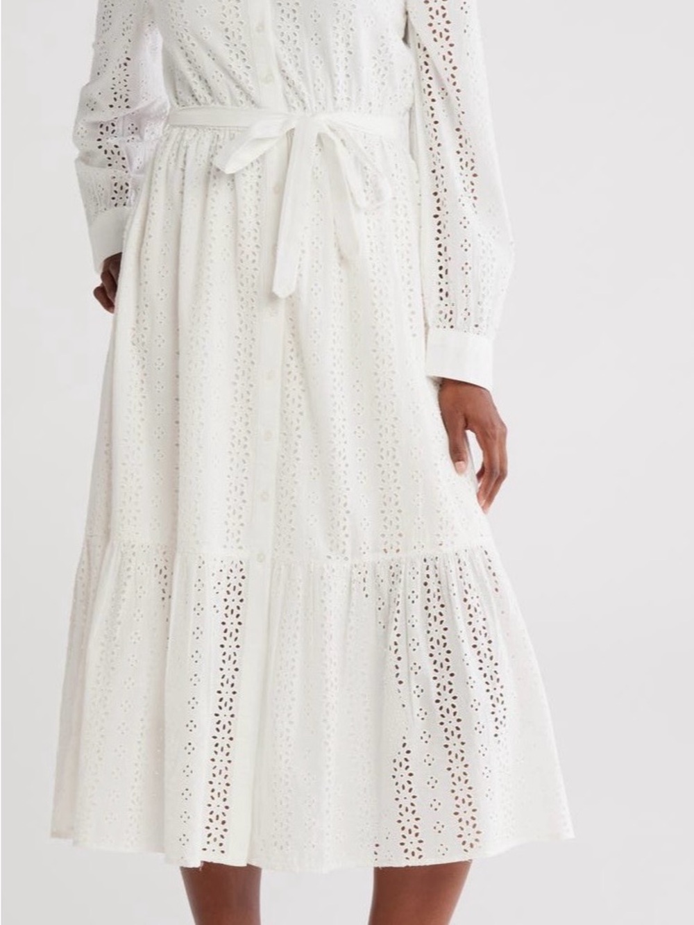 Nordstrom White Eyelet Button-Front Tie-Waist Maxi Dress - Picture 4 of 5